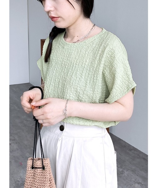 reca(レカ)の「カットシャーリングデザインフレンチスリーブTシャツ(Tシャツ/カットソー・レディース・ホワイト/グリーン/ラベンダー/ブラック・FREE)」の2枚目の写真