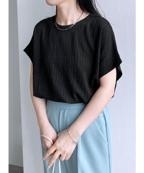 reca(レカ)の「カットシャーリングデザインフレンチスリーブTシャツ(Tシャツ/カットソー・レディース・ホワイト/グリーン/ラベンダー/ブラック・FREE)」の3枚目の写真