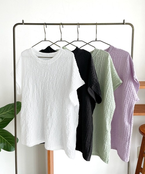 reca(レカ)の「カットシャーリングデザインフレンチスリーブTシャツ(Tシャツ/カットソー・レディース・ホワイト/グリーン/ラベンダー/ブラック・FREE)」の20枚目の写真