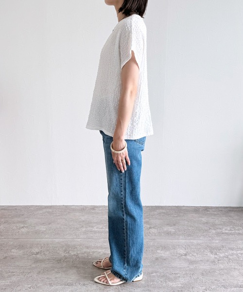 reca(レカ)の「カットシャーリングデザインフレンチスリーブTシャツ(Tシャツ/カットソー・レディース・ホワイト/グリーン/ラベンダー/ブラック・FREE)」の5枚目の写真
