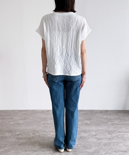 reca(レカ)の「カットシャーリングデザインフレンチスリーブTシャツ(Tシャツ/カットソー・レディース・ホワイト/グリーン/ラベンダー/ブラック・FREE)」の6枚目の写真