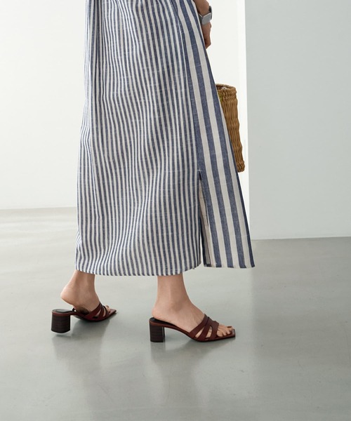 STYLE DELI（スタイルデリ）の「綿混紡ストライプ柄カフタンワンピース（ワンピース・レディース・ネイビー/ライトブラウン・MEDIUM/SMALL）」の11枚目の写真