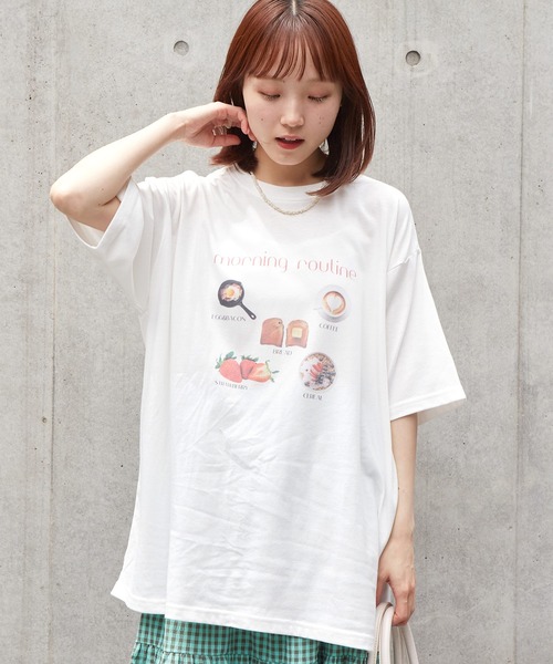 w closet（ダブルクローゼット）の「フードプリントTEE（Tシャツ/カットソー・レディース・オートミール/ピンク/オフホワイト・FREE）」の2枚目の写真