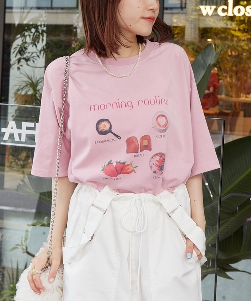 w closet（ダブルクローゼット）の「フードプリントTEE（Tシャツ/カットソー・レディース・オートミール/ピンク/オフホワイト・FREE）」の3枚目の写真