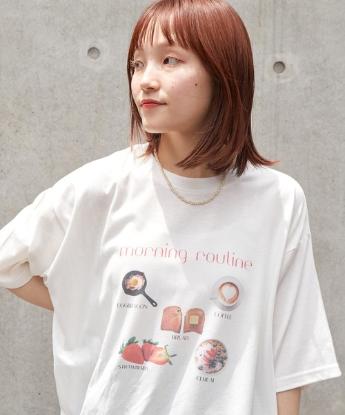 w closet（ダブルクローゼット）の「フードプリントTEE（Tシャツ/カットソー・レディース・オートミール/ピンク/オフホワイト・FREE）」の5枚目の写真