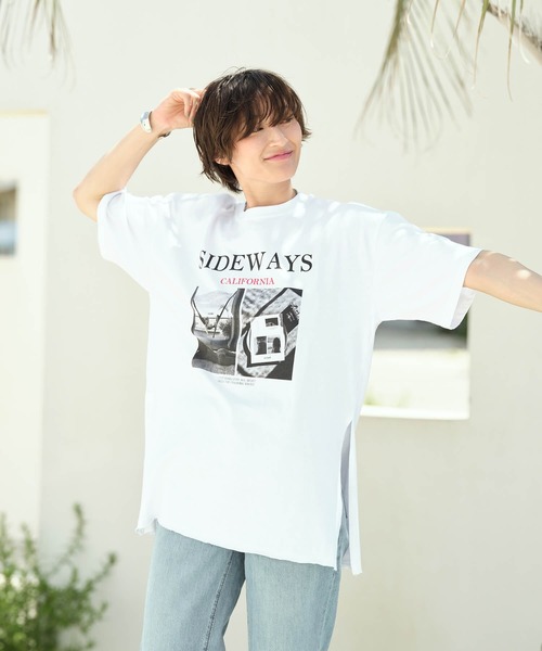 Mia   （ミア）の「SIDEWAYSフォトロゴＴシャツ（Tシャツ/カットソー・レディース・チャコールグレー/オフホワイト・FREE）」の8枚目の写真