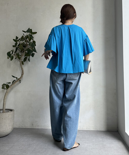 DouDou(ドゥドゥ)の「【WEB限定】ドロストデザイントップス(Tシャツ/カットソー・レディース・オフホワイト/ブルー/ブラック・FREE)」の20枚目の写真