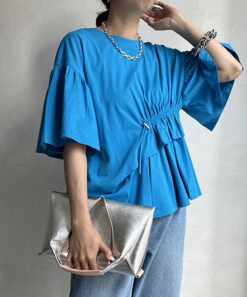 DouDou(ドゥドゥ)の「【WEB限定】ドロストデザイントップス(Tシャツ/カットソー・レディース・オフホワイト/ブルー/ブラック・FREE)」の18枚目の写真