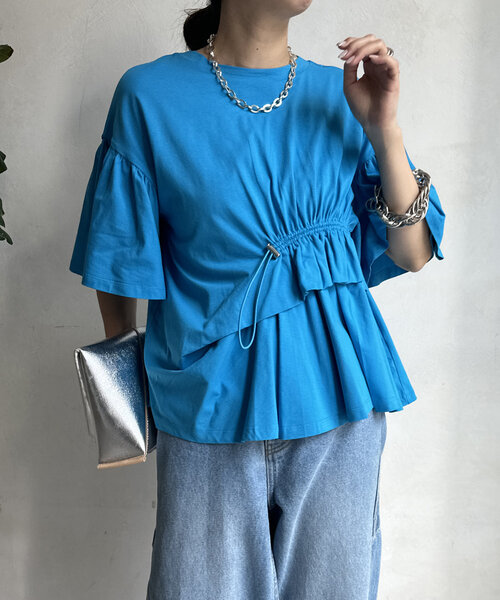 DouDou(ドゥドゥ)の「【WEB限定】ドロストデザイントップス(Tシャツ/カットソー・レディース・オフホワイト/ブルー/ブラック・FREE)」の17枚目の写真