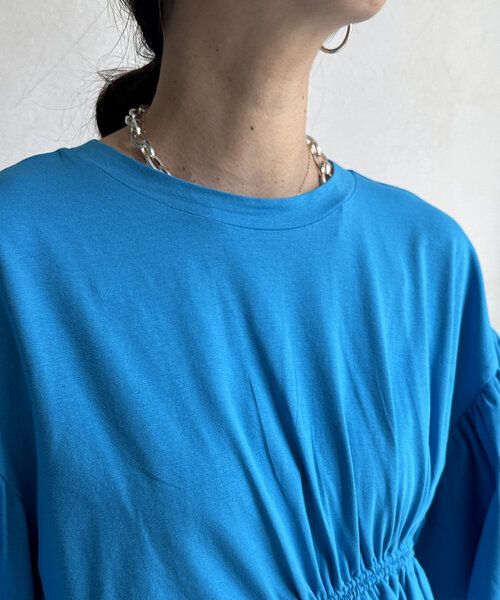 DouDou(ドゥドゥ)の「【WEB限定】ドロストデザイントップス(Tシャツ/カットソー・レディース・オフホワイト/ブルー/ブラック・FREE)」の12枚目の写真