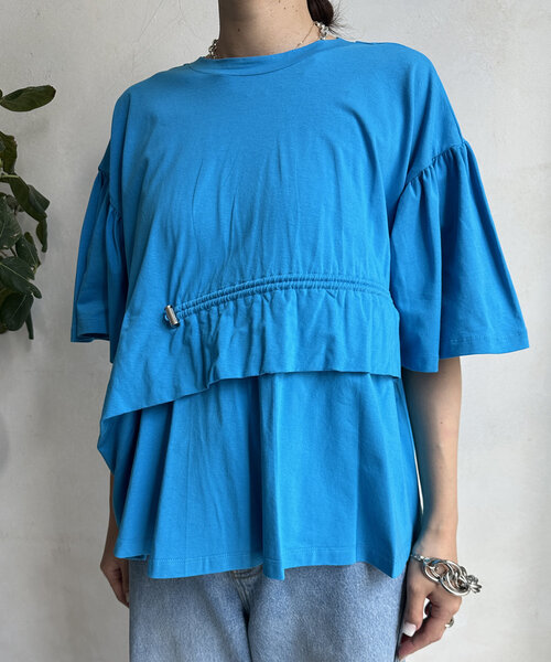 DouDou(ドゥドゥ)の「【WEB限定】ドロストデザイントップス(Tシャツ/カットソー・レディース・オフホワイト/ブルー/ブラック・FREE)」の5枚目の写真