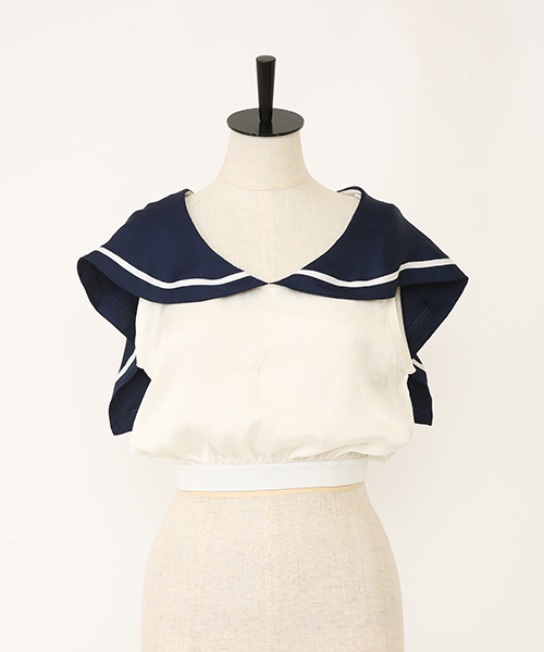 Fallin'（フォーリン）の「Sailor coller short tops（Tシャツ/カットソー・レディース・オフホワイト・FREE）」の2枚目の写真
