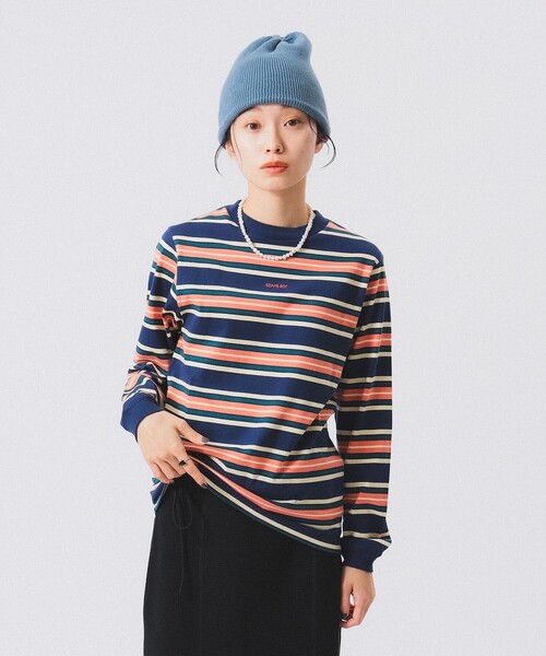 BEAMS BOY（ビームスボーイ）の「ボーイ エンブロイダリー ボーダー ロングスリーブ Tシャツ（Tシャツ/カットソー・レディース・クリーム/ホワイト系その他7/ネイビー・1/2）」の3枚目の写真