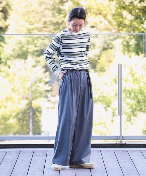 BEAMS BOY（ビームスボーイ）の「ボーイ エンブロイダリー ボーダー ロングスリーブ Tシャツ（Tシャツ/カットソー・レディース・クリーム/ホワイト系その他7/ネイビー・1/2）」の4枚目の写真