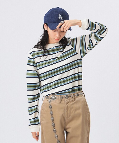 BEAMS BOY（ビームスボーイ）の「ボーイ エンブロイダリー ボーダー ロングスリーブ Tシャツ（Tシャツ/カットソー・レディース・クリーム/ホワイト系その他7/ネイビー・1/2）」の8枚目の写真