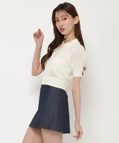 REDYAZEL（レディアゼル）の「シアークロップドポロニットトップス（ニット/セーター・レディース・ホワイト/ブラック/ピンク・FREE）」の4枚目の写真