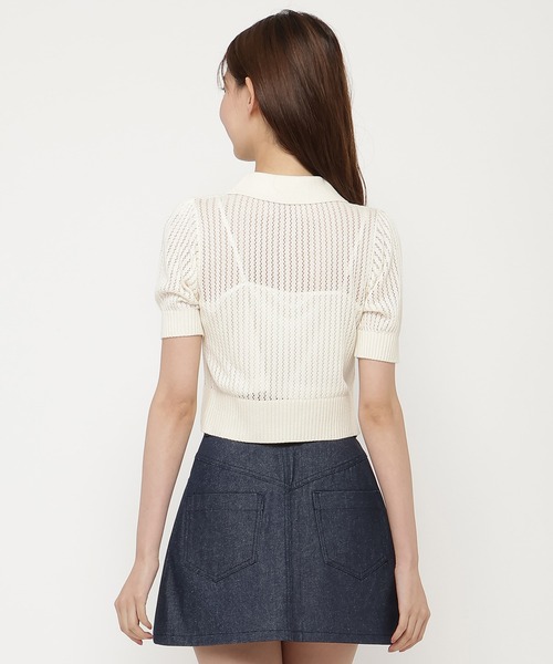 REDYAZEL（レディアゼル）の「シアークロップドポロニットトップス（ニット/セーター・レディース・ホワイト/ブラック/ピンク・FREE）」の5枚目の写真