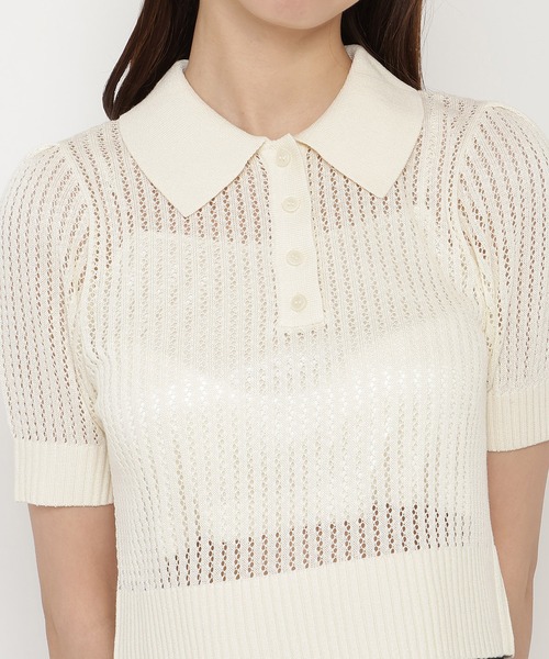 REDYAZEL（レディアゼル）の「シアークロップドポロニットトップス（ニット/セーター・レディース・ホワイト/ブラック/ピンク・FREE）」の7枚目の写真