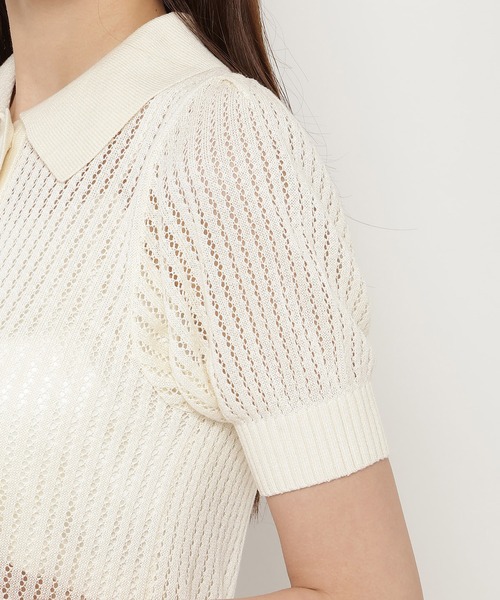 REDYAZEL（レディアゼル）の「シアークロップドポロニットトップス（ニット/セーター・レディース・ホワイト/ブラック/ピンク・FREE）」の8枚目の写真