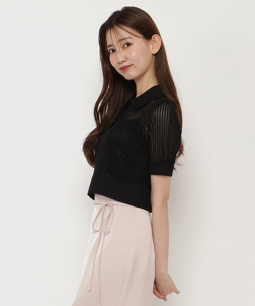 REDYAZEL（レディアゼル）の「シアークロップドポロニットトップス（ニット/セーター・レディース・ホワイト/ブラック/ピンク・FREE）」の10枚目の写真