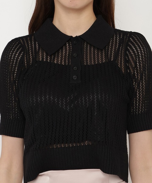 REDYAZEL（レディアゼル）の「シアークロップドポロニットトップス（ニット/セーター・レディース・ホワイト/ブラック/ピンク・FREE）」の13枚目の写真