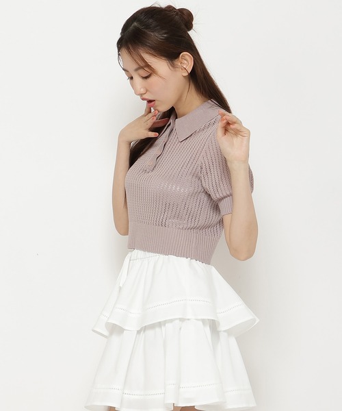 REDYAZEL（レディアゼル）の「シアークロップドポロニットトップス（ニット/セーター・レディース・ホワイト/ブラック/ピンク・FREE）」の16枚目の写真