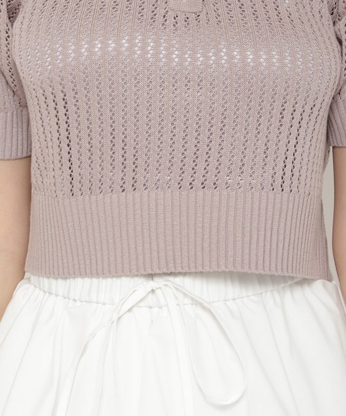 REDYAZEL（レディアゼル）の「シアークロップドポロニットトップス（ニット/セーター・レディース・ホワイト/ブラック/ピンク・FREE）」の21枚目の写真