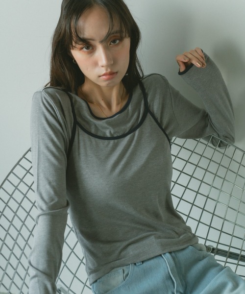 バイカラーレイヤードTシャツ/キャミソールビスチェ（Tシャツ
