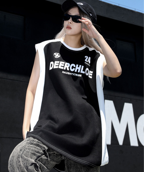 neos（ネオス）の「【neos】ルーズシルエット ロゴ プリント ゲーム シャツ ラグラン ノースリーブ タンクトップ（タンクトップ・メンズ・ホワイト/ブラック・MEDIUM/LARGE/X-LARGE）」の2枚目の写真