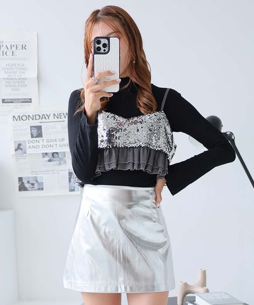 Girly Doll（ガーリードール）の「スパンコールビスチェ（キャミソール・レディース・ブラック/グレー・F）」の4枚目の写真