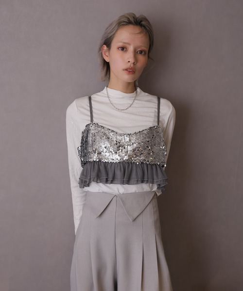 Girly Doll（ガーリードール）の「スパンコールビスチェ（キャミソール・レディース・ブラック/グレー・F）」の11枚目の写真
