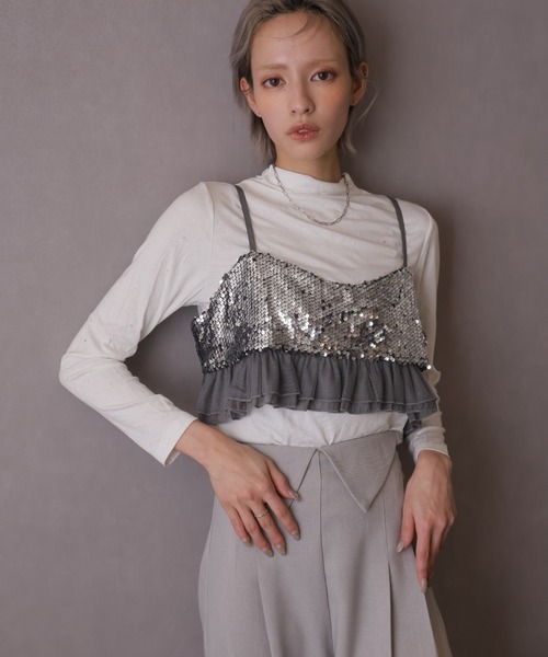 Girly Doll（ガーリードール）の「スパンコールビスチェ（キャミソール・レディース・ブラック/グレー・F）」の12枚目の写真
