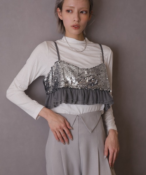 Girly Doll（ガーリードール）の「スパンコールビスチェ（キャミソール・レディース・ブラック/グレー・F）」の13枚目の写真