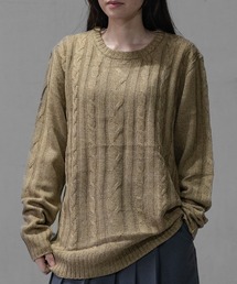 【40I】ケーブル編み クルーネック リラックスニット