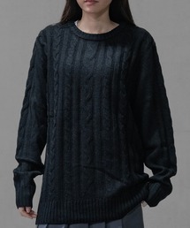 【40I】ケーブル編み クルーネック リラックスニット