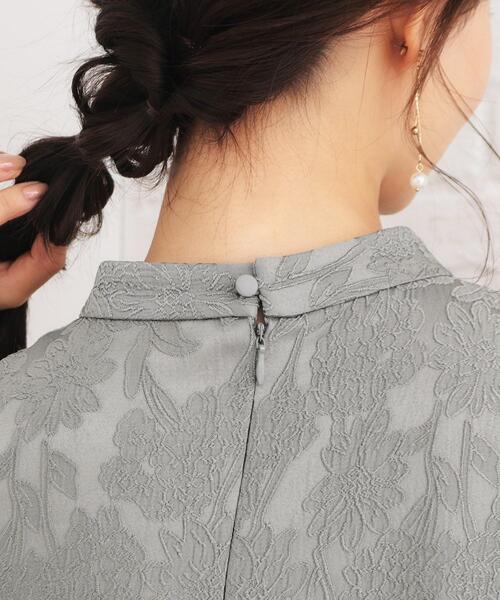 セール】ハイネックジャカードフレアワンピース【洗濯機洗い可