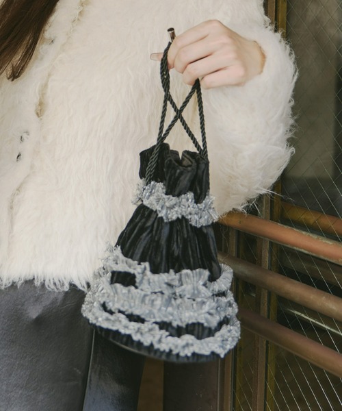Sold out ＊ワンハンドル巾着トートバッグ／handmade＊フリル巾着 今っぽさ