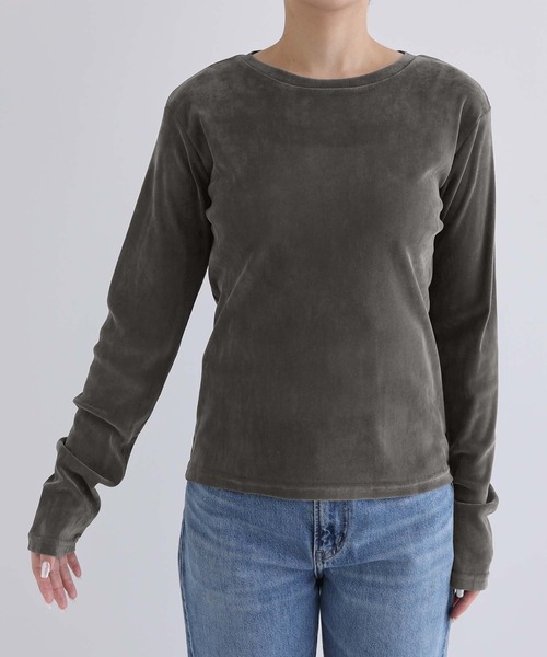 andme（アンドミー）の「【新色追加】ベロアチュールクルーネック長袖トップス（Tシャツ/カットソー・レディース・アイボリー/ブラック/チャコールグレー/ブラウン・M）」の17枚目の写真