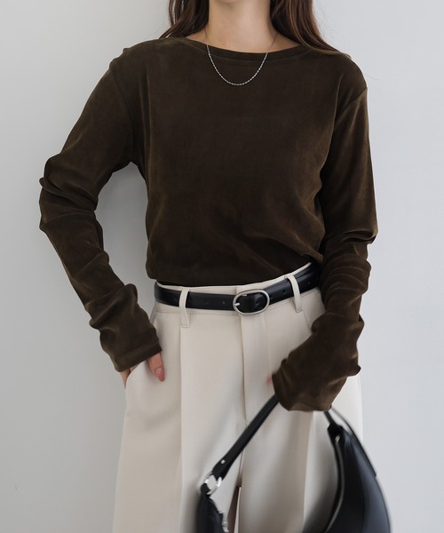 andme（アンドミー）の「【新色追加】ベロアチュールクルーネック長袖トップス（Tシャツ/カットソー・レディース・アイボリー/ブラック/チャコールグレー/ブラウン・M）」の6枚目の写真