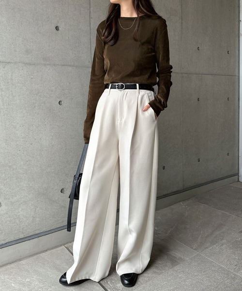 andme（アンドミー）の「【新色追加】ベロアチュールクルーネック長袖トップス（Tシャツ/カットソー・レディース・アイボリー/ブラック/チャコールグレー/ブラウン・M）」の16枚目の写真