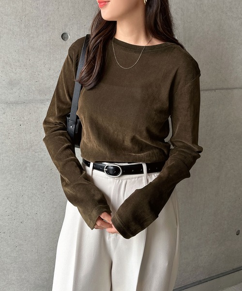 andme（アンドミー）の「【新色追加】ベロアチュールクルーネック長袖トップス（Tシャツ/カットソー・レディース・アイボリー/ブラック/チャコールグレー/ブラウン・M）」の11枚目の写真