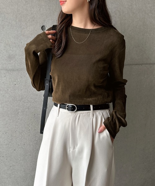 andme（アンドミー）の「【新色追加】ベロアチュールクルーネック長袖トップス（Tシャツ/カットソー・レディース・アイボリー/ブラック/チャコールグレー/ブラウン・M）」の12枚目の写真