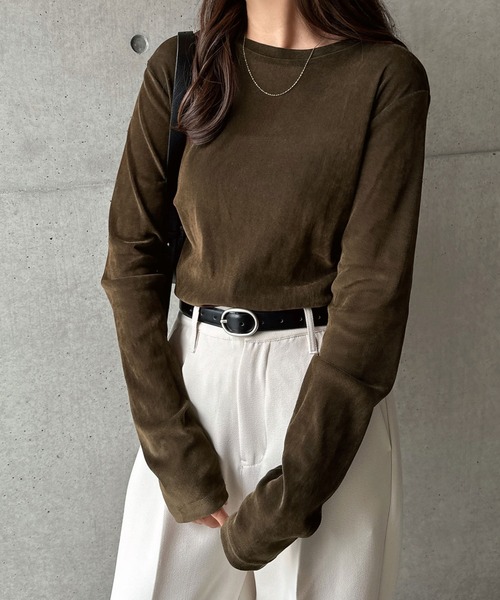 andme（アンドミー）の「【新色追加】ベロアチュールクルーネック長袖トップス（Tシャツ/カットソー・レディース・アイボリー/ブラック/チャコールグレー/ブラウン・M）」の14枚目の写真