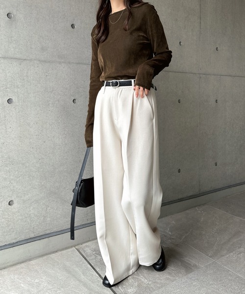 andme（アンドミー）の「【新色追加】ベロアチュールクルーネック長袖トップス（Tシャツ/カットソー・レディース・アイボリー/ブラック/チャコールグレー/ブラウン・M）」の13枚目の写真