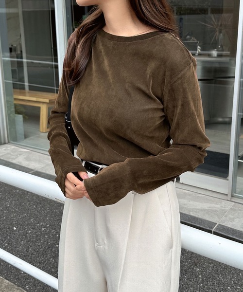 andme（アンドミー）の「【新色追加】ベロアチュールクルーネック長袖トップス（Tシャツ/カットソー・レディース・アイボリー/ブラック/チャコールグレー/ブラウン・M）」の9枚目の写真