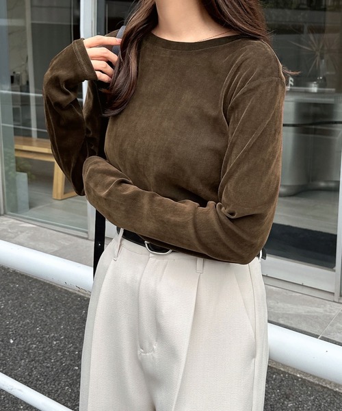 andme（アンドミー）の「【新色追加】ベロアチュールクルーネック長袖トップス（Tシャツ/カットソー・レディース・アイボリー/ブラック/チャコールグレー/ブラウン・M）」の10枚目の写真