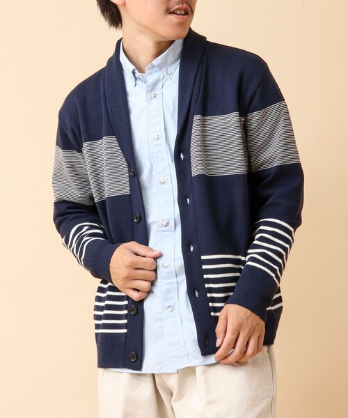 NOLLEY’S（ノーリーズ）の「配色ショールカラーカーディガン（カーディガン/ボレロ・メンズ・ブルー系その他/ホワイト系その他/ベージュ系その他・S/M/L/XL）」の3枚目の写真