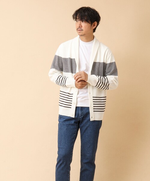 NOLLEY’S（ノーリーズ）の「配色ショールカラーカーディガン（カーディガン/ボレロ・メンズ・ブルー系その他/ホワイト系その他/ベージュ系その他・S/M/L/XL）」の7枚目の写真