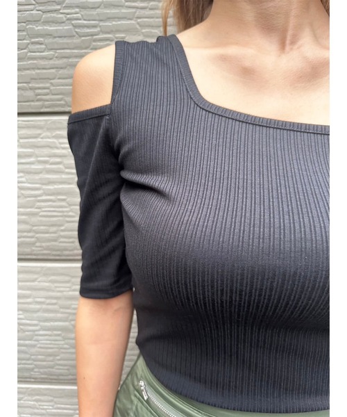 EGOIST（エゴイスト）の「アシメデザインカットリブTOP（Tシャツ/カットソー・レディース・ブラック/カーキ/パープル・FREE）」の8枚目の写真