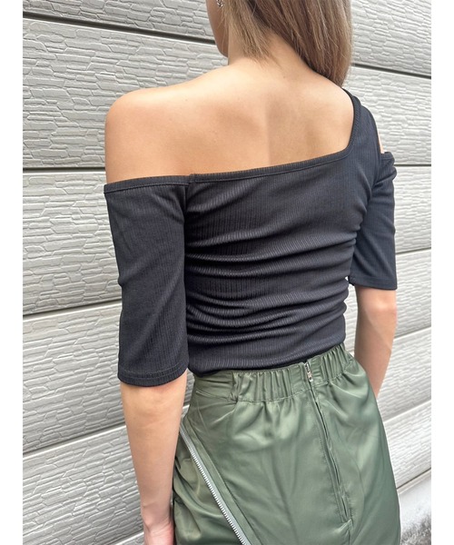 EGOIST（エゴイスト）の「アシメデザインカットリブTOP（Tシャツ/カットソー・レディース・ブラック/カーキ/パープル・FREE）」の10枚目の写真